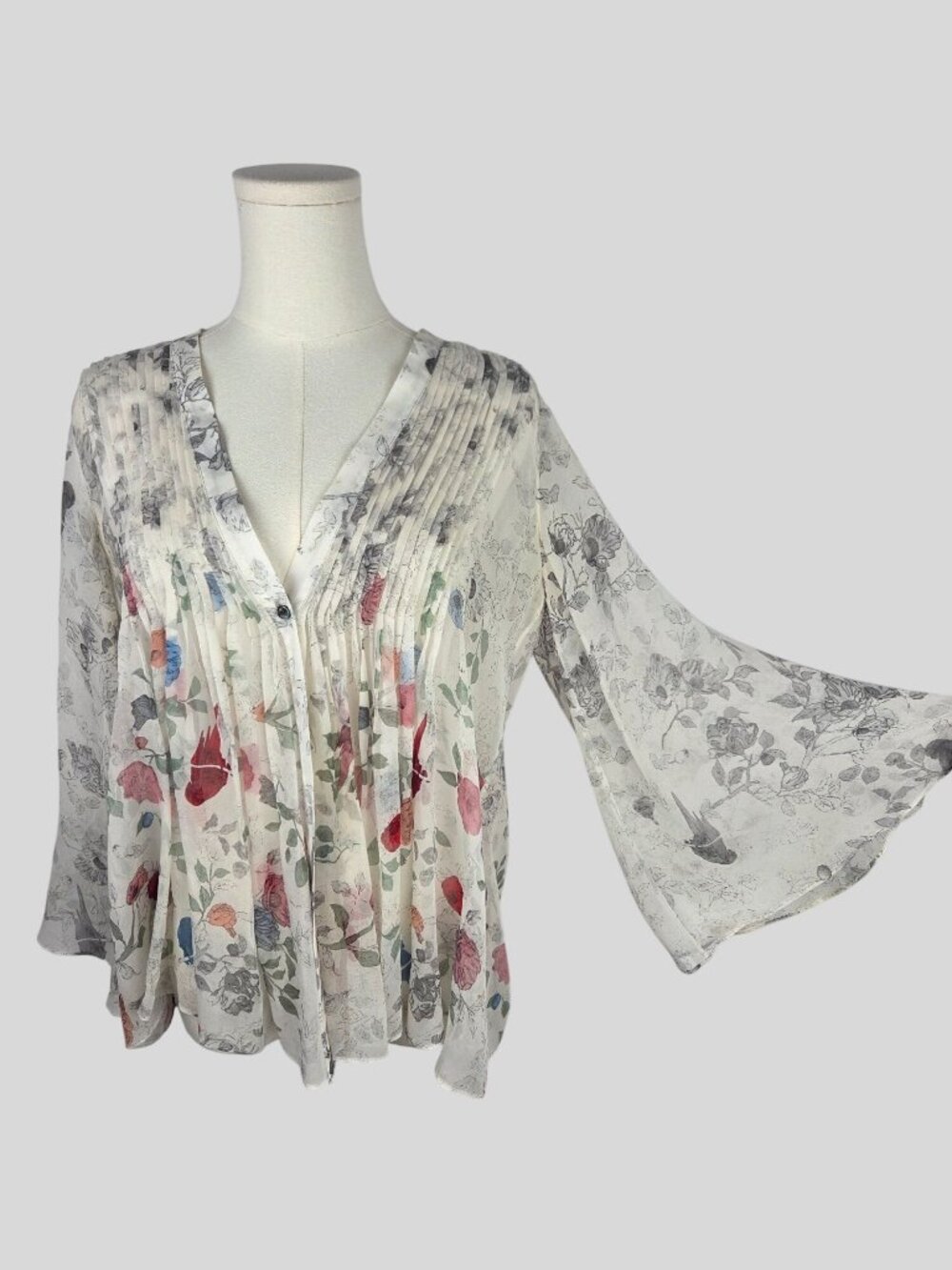 Elizabeth & James Silk Floral Kimono Tokyo Style Top S Sheer Floral MSRP $335
